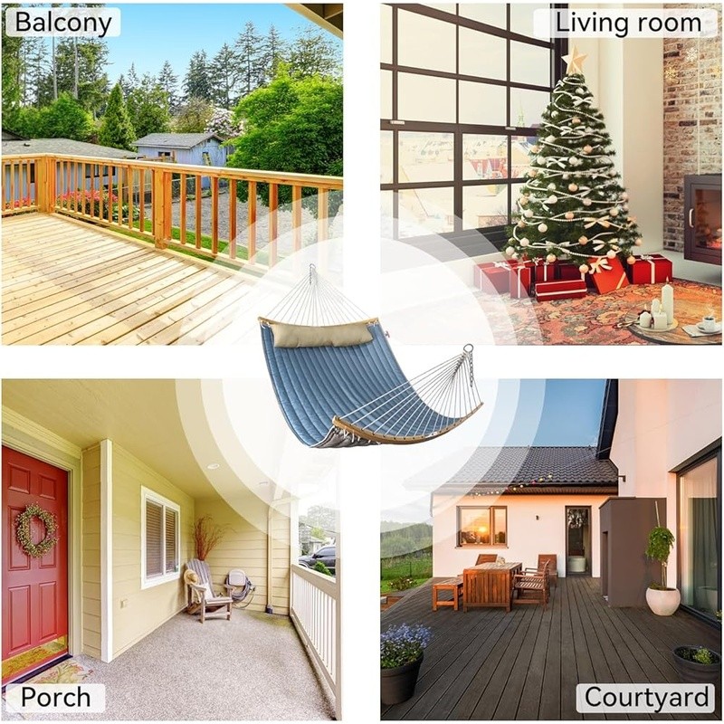 Double Hammock Portable Foldable Curved Design Two People Easy Install Carry Bag