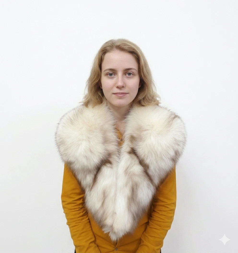 Real Fox Fur Collar Stole Wrap Luxury White Shadow Fur Shawl Winter Scarf 100cm