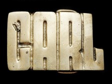 MJ07105 VINTAGE 1970s CUT-OUT NAME CARL SOLID BRASS BELT BUCKLE