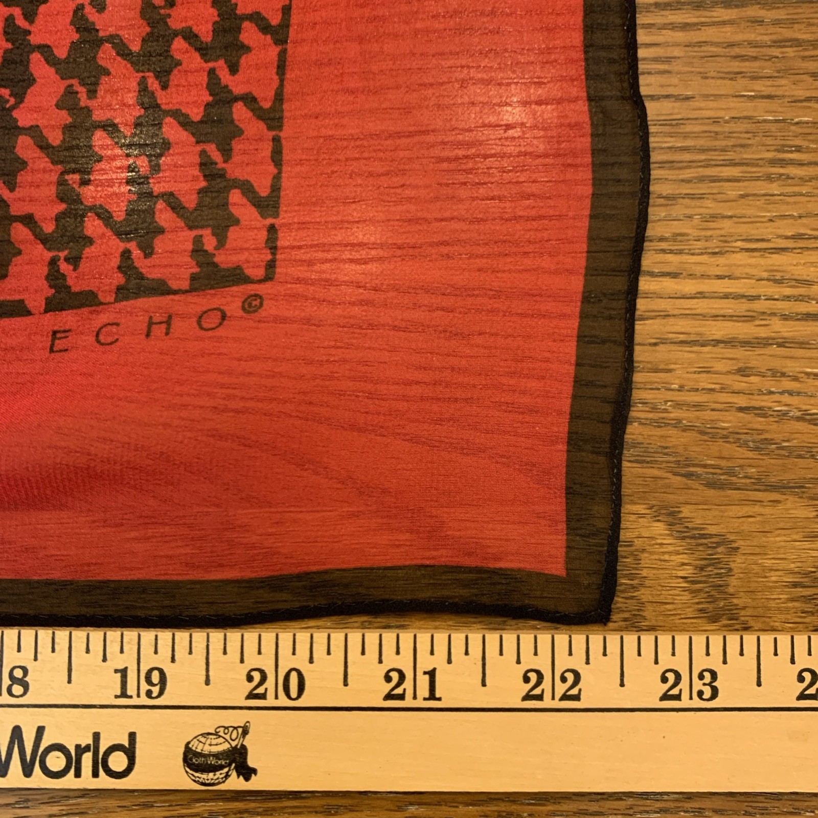 Echo Red Black Houndstooth Pattern 100% Silk Squa… - image 5