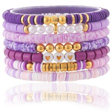 CCINPPY Friendship Bracelets Trendy Heishi Clay Bead Large, Purple