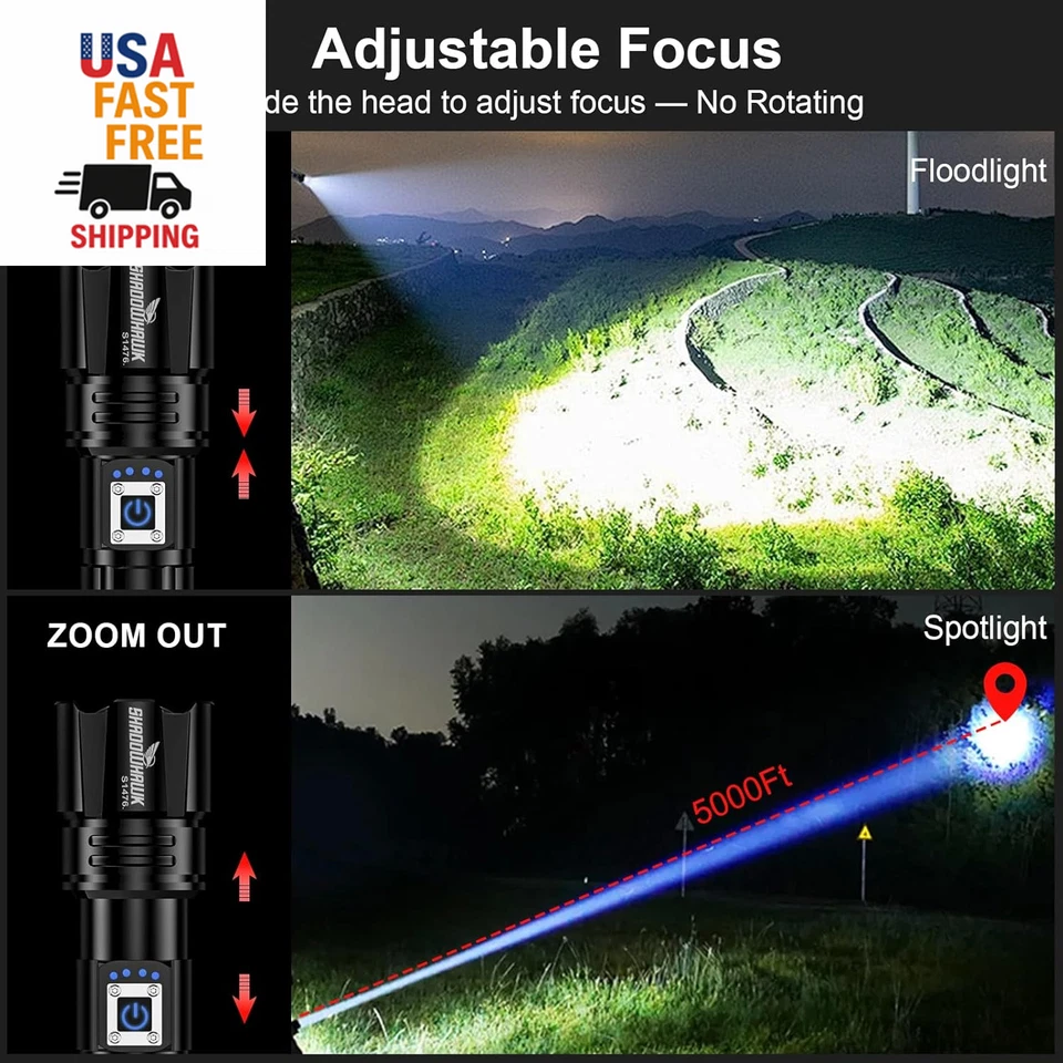 Rechargeable 2000 Lumens LED Flashlight - 30W Bright Light, 3937Ft Beam, 12H Run - Image 3 of 4