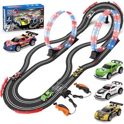 2-in-1 Slot Car Race Track Sets with 4 High-Speed Cars, Electric 19.7 Ft