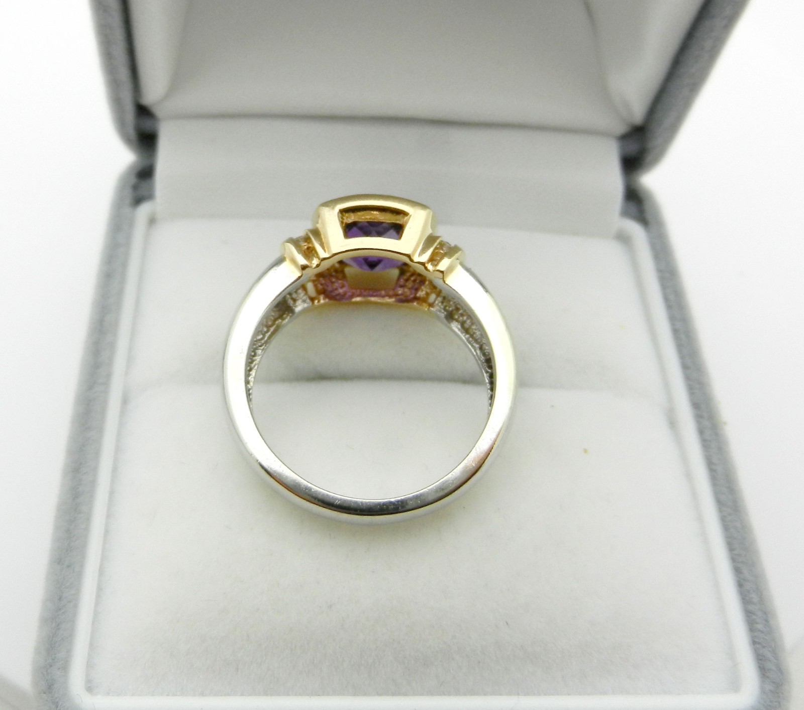 Solid 14k Gold Checkerboard Amethyst Ring with Di… - image 4