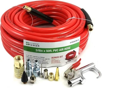 DYNAMIC POWER 3/8" x 50ft PVC Air Compressor Hose + 10 Pcs Air Compressor Accessories Kit