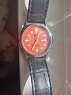 Vintage Seiko 5 38mm Mechanical Automatic Day Date Black & Red strap Red Dial
