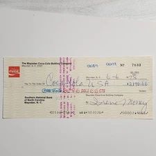 Coca-Cola Advertising Check Mayodan Bottling Company 1978 Logo 7633