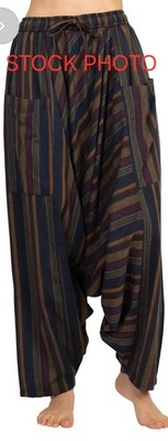 New Lakhays Unisex Drop-Crotch Harem Pants Striped Sz M/L Hippie Boho Buddha  