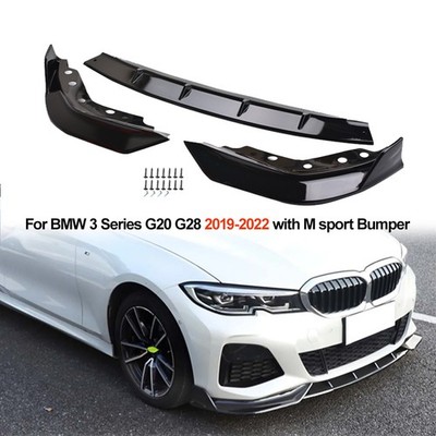 Fits 19-22 BMW G20 330i M Sport M340i Front Bumper Lip Gloss Black-3PC