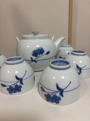 Noritake Seiran Sakura Teapot & Teacup Set Unused Blue & White Gift Collectible