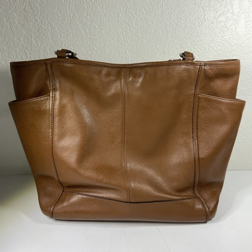 Coach Park Saddle Leather Tote Bag Brown Shoulder Purse Zip Top Large - Picture 5 of 23