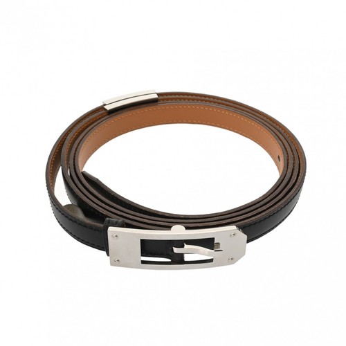 HERMES Belt Kelly Aldion #L Box scarf black unisex belt
