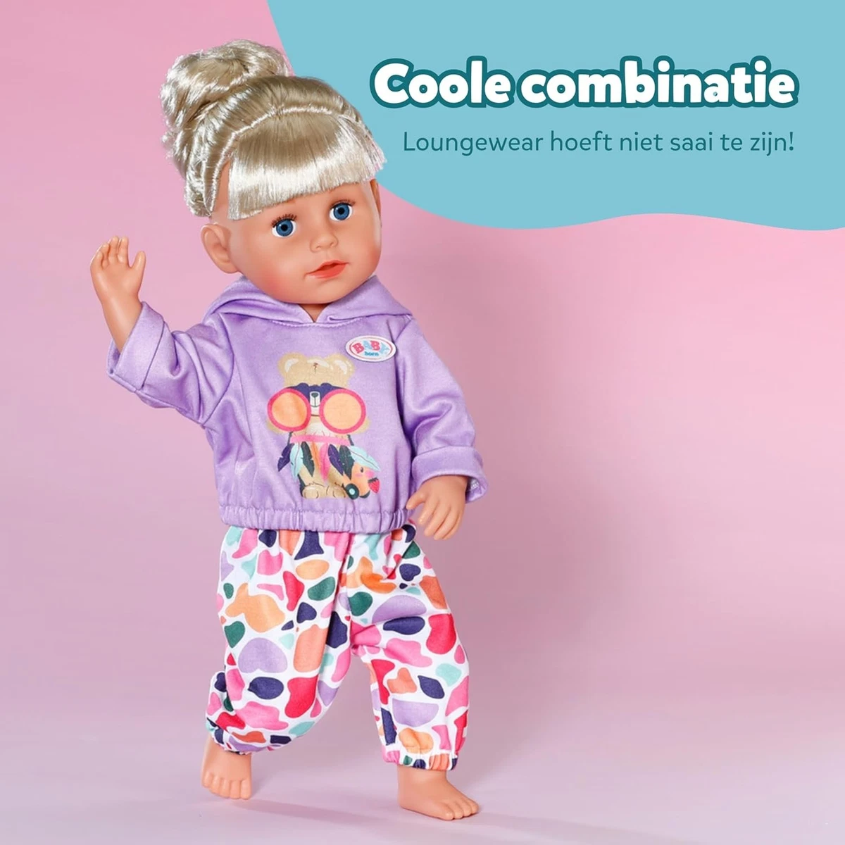 BABY born Hoodie Outfit, Purple Sweater and Colourful Trousers for 43cm Dolls, 8