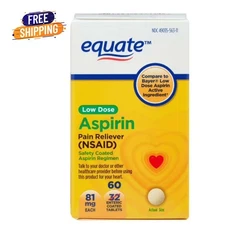 Equate Low Dose Aspirin Pain Relief Safety Coated Tablets, 81 mg, 60 Count