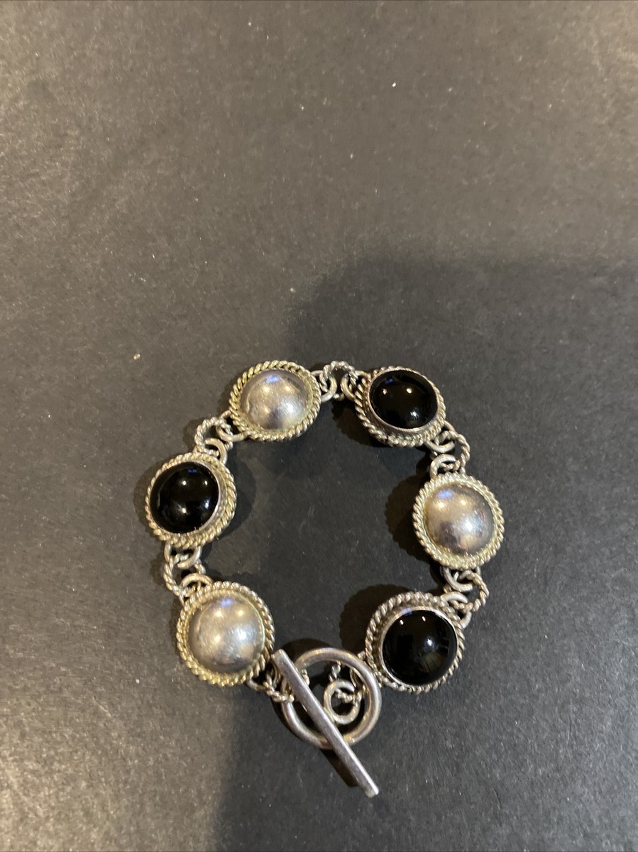 Artie Yellowhorse Signed Sterling Silver and Onyx Toggle Bracelet