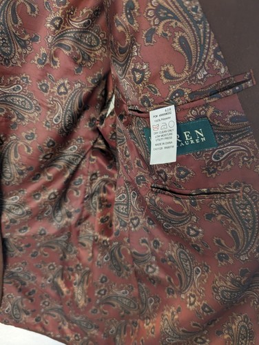 Ralph Lauren 42R Polyester Sport Coat Blazer Jacket Solid Brown Paisley Lined - Picture 6 of 12