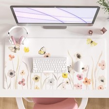 Large Mouse Pad Watercolor Floral Desk Mat Office Supplies Waterproof PU Leat...