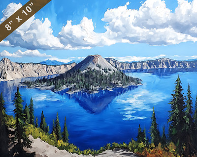 Crater Lake with Wizard Island oil painting 8x10 Print