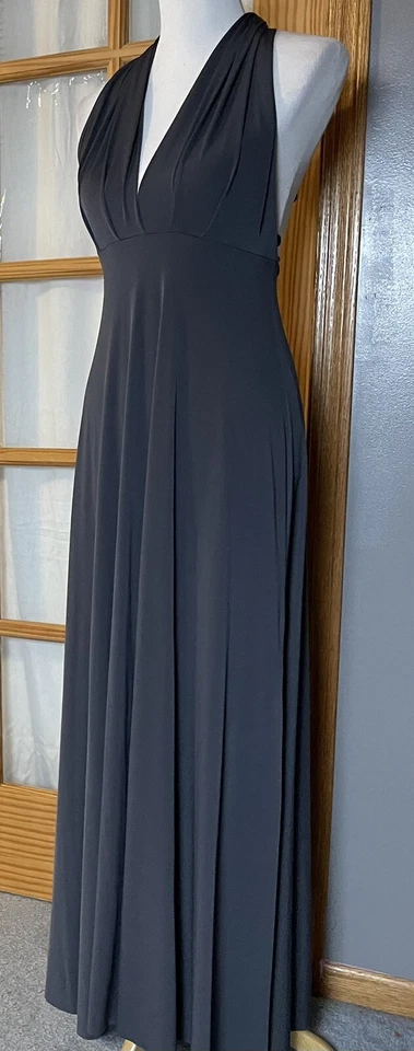 Vestido halter para mujer Ravon By Vonni Maxi OS gris lazo sin espalda EE. UU. Foto 2 de 4