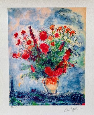 Marc Chagall、Bouquet With Eiffel Tower、希少画集画、新品額付、fan