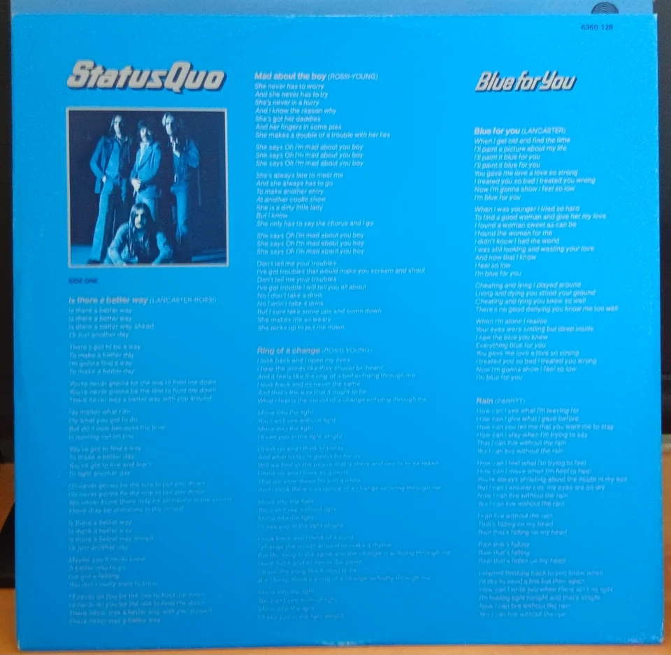 Status Quo – Blue For You - 1976 LP record excellent, cover & lyric insert VG+ - Image 4 of 4