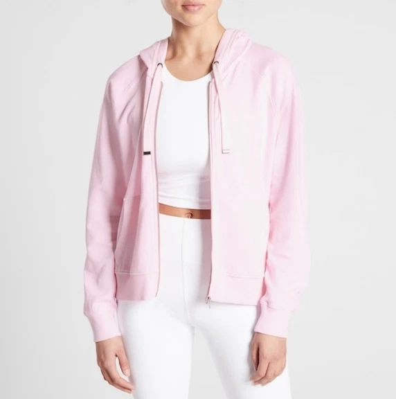 ATHLETA WOMEN'S LIGHT PINK LONG SLEEVE SUNDOWN HOODIE SWEATSHIRT JACKET Sz XL