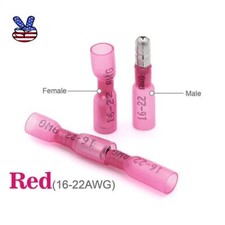 US Red Heat Shrink Bullet Wire Connectors 22-16 AWG Female Male Crimp Terminals