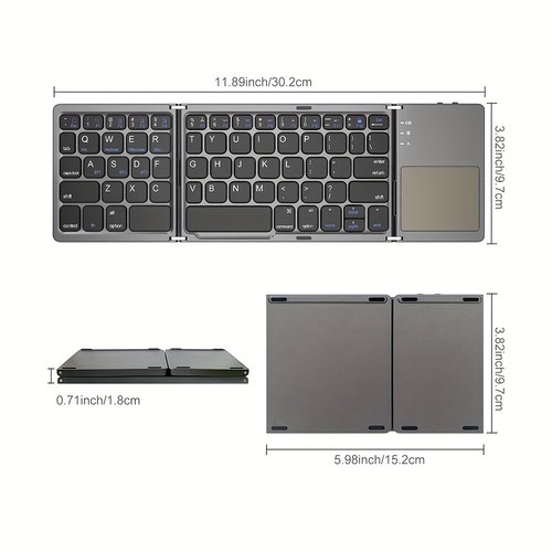 Foldable Wireless Bluetooth Keyboard with Touchpad for Windows iOS Android Black - Picture 6 of 19