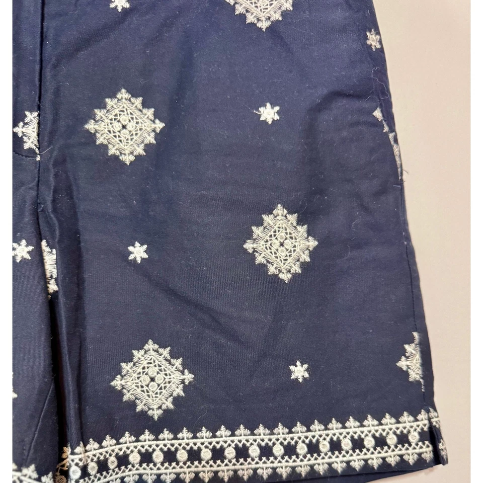 Pantalones Cortos Ann Taylor LOFT Riviera Bordados Azul Marino Talla 8 Coastal Chic Festival Foto 2 de 4