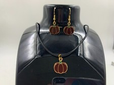 Metal Fall Pumpkin Dangle Earrings  Necklace Set DD01B10031