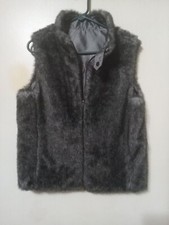 GUESS JEANS GRAY/PEWTER FAUX FUR ZIP FRONT REVERISBLE VEST SZ L 191H