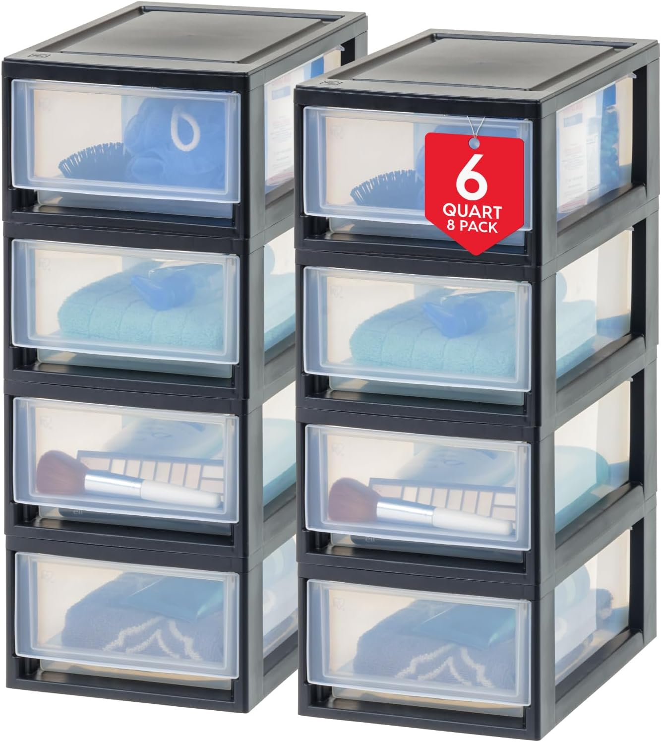 6-Pack Stackable 6-Qt Plastic Drawer Organizers, USA Made