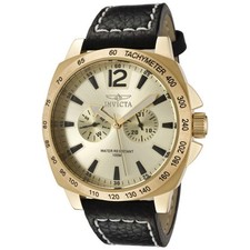 NEW INVICTA SPECIALTY GOLD TONE,BLACK LEATHER BAND,JAPAN MADE WATCH 0856-MSR$395