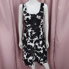 Ann Taylor Women's Black & White Floral Pleated Sleeveless Scoop A-Line Dress 2