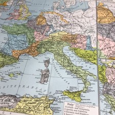 European Provinces of  Roman Empire 1950's Wall Art Vintage color Map Folded