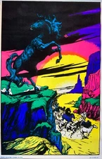 Vintage Velvet 1975 Psychedelic HORSE FURY Stampede Black Light Poster 11x17