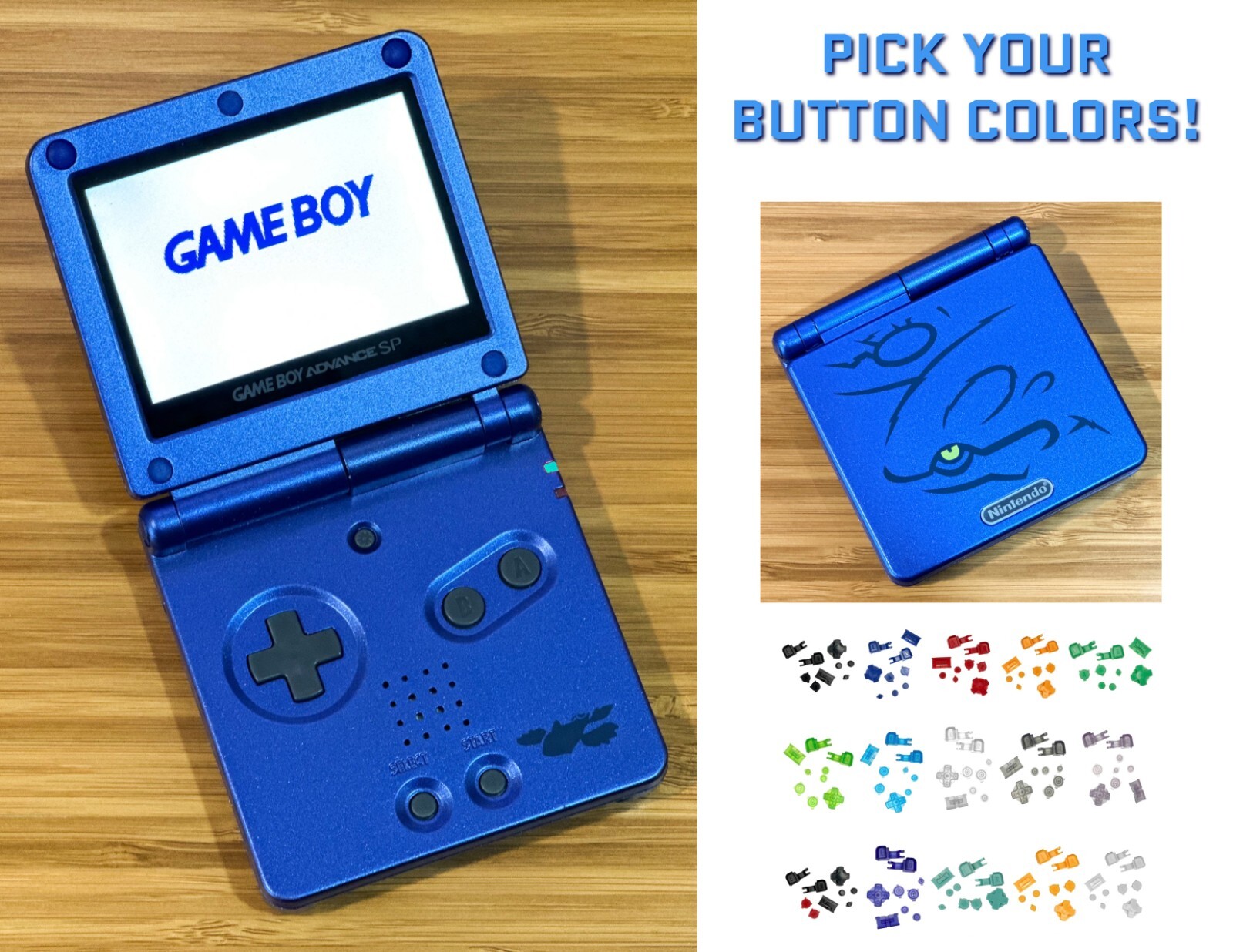 Nintendo Game Boy Advance SP Blue GBA SP System IPS LCD Pokemon