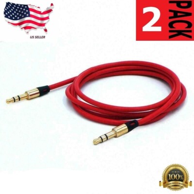 2 PACK  3.5mm Male to Male Aux Cable Cord Car Audio Headphone Jack Red
