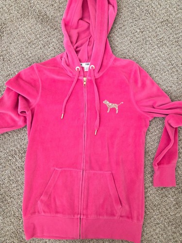Love Pink Victoria's Secret Hot Pink Gold Pailletten Reißverschluss Jacke Velour Y2K XS - Bild 2 von 8