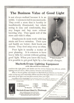 1914 Macbeth Evans Lighting Equipment: Business Value Vintage Print Ad