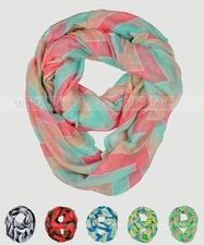 Wide Chevron Print Spring Infinity Scarf Block Circle Loop Wrap 3 Color Soft