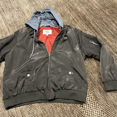 Outer Edge Boys Hooded Bomber Jacket Top Gun Green Satin Finish Size 2X