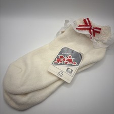 1 Pair Women's Vintage Terry Cuff Socks White Lace With Red Bow 9-11 80s 90s