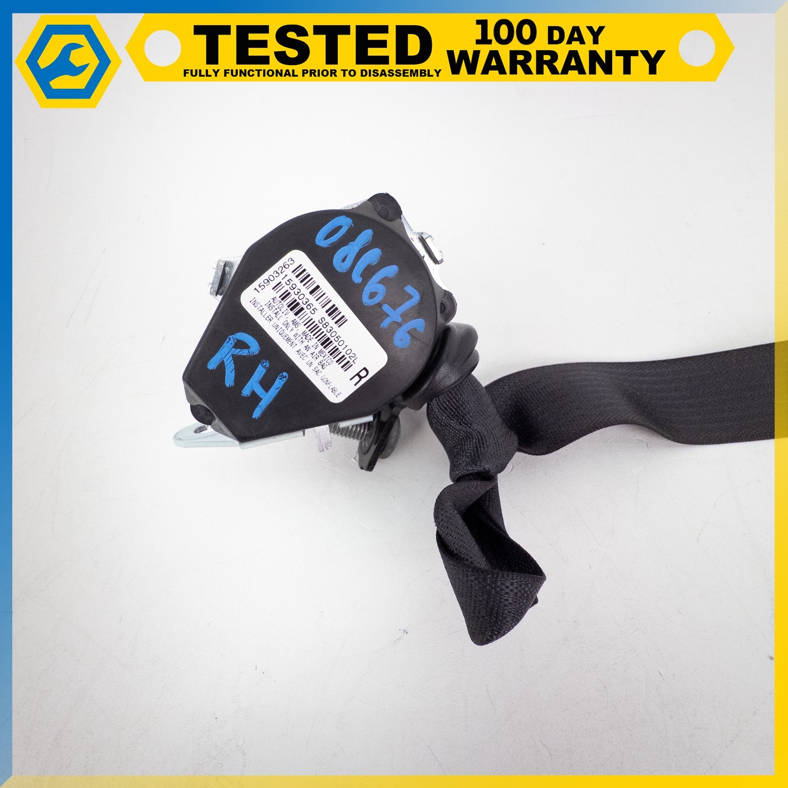 06-13 CHEVROLET CORVETTE C6 FRONT RIGHT PASSENGER SIDE SEAT BELT RETRACTOR OEM