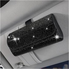 Bling Car Sunglass Holder for Sun Visor, Sparkling Crystal Leathe Color: Black