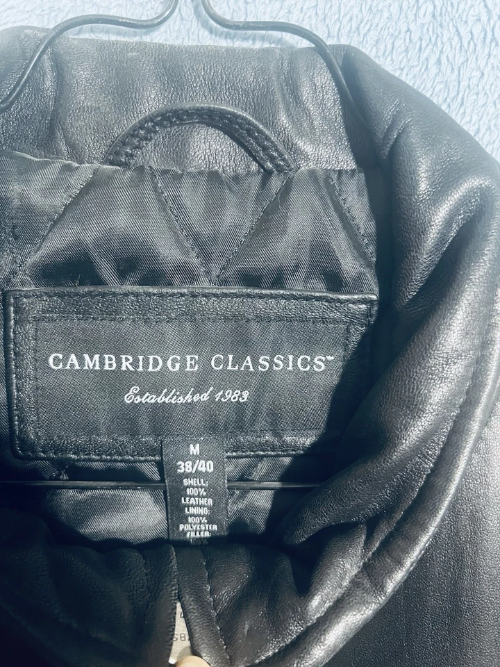 Chaqueta de cuero Cambridge Classics para hombre talla M negra bolsillos con cremallera completa vintage EE. UU. Foto 2 de 4