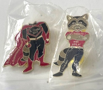 Odyssey Of the Mind Omer Mascot Paper Doll Costume Outfit 2 Pin Set Lot