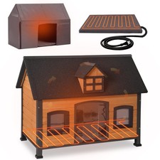 Heated Dog House Outdoor, Insulated Dog House with Anti-Chewing Iron Frame
