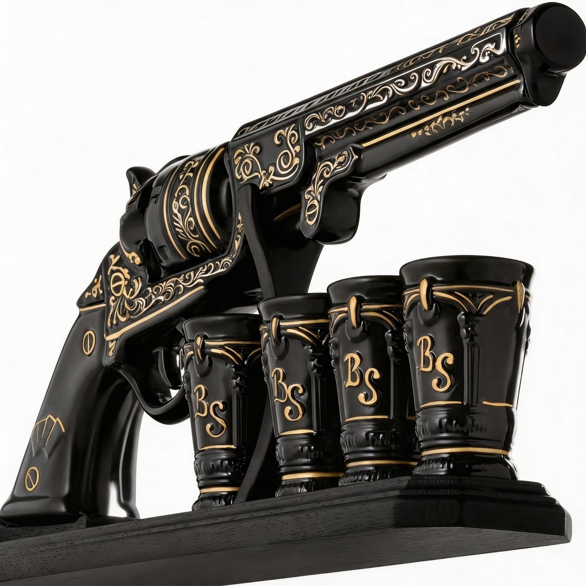 Ceramic Decanter Set 17oz with 4 Shot Glasses Tequila Whiskey Gun