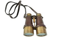Antique Brass Marine Vintage Nautical Binocular With Brown Leather Belt